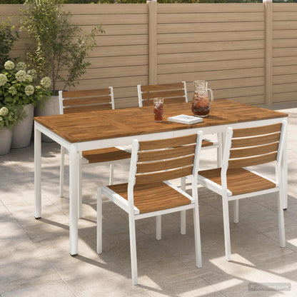 vidaXL Garden Dinner Table Natural and White 180 x 88.5 x 75 cm