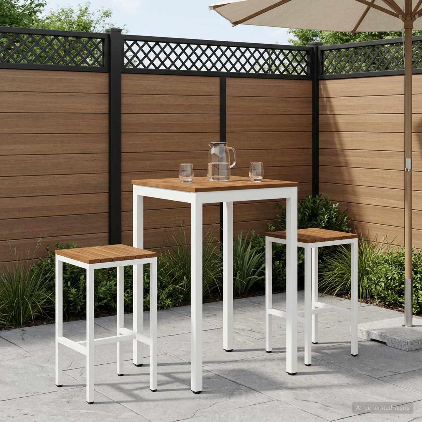 vidaXL Garden Bar Table NAARDEN Natural and White 60 x 60.5 x 105 cm