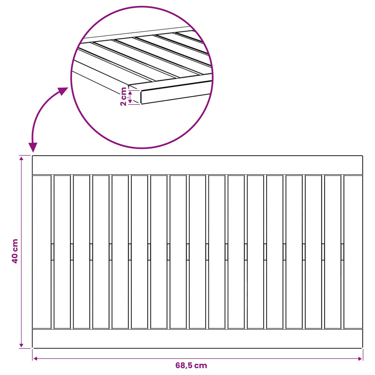 vidaXL Table Top 68.5 x 40 x 2 cm Rectangular Solid Acacia Wood