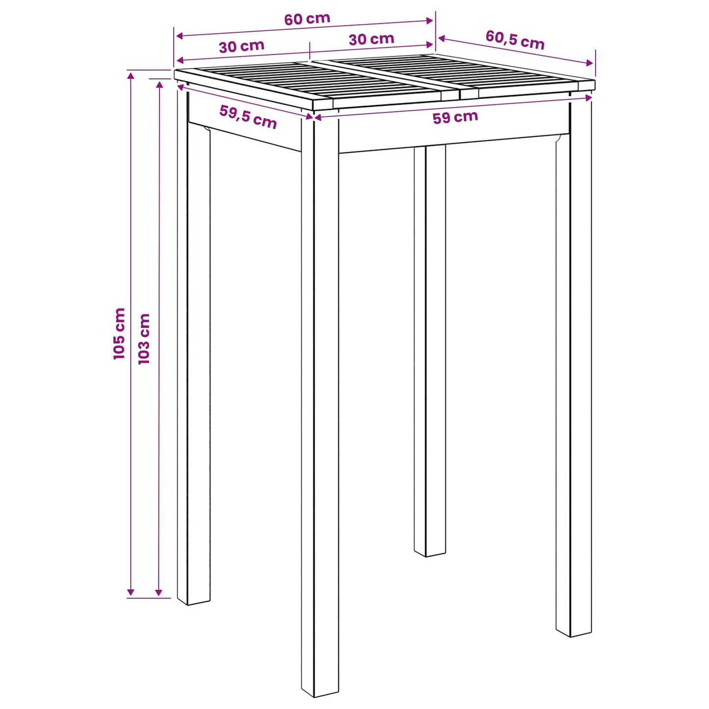 vidaXL Garden Bar Table White 60 x 60.5 x 105 cm Solid Acacia Wood