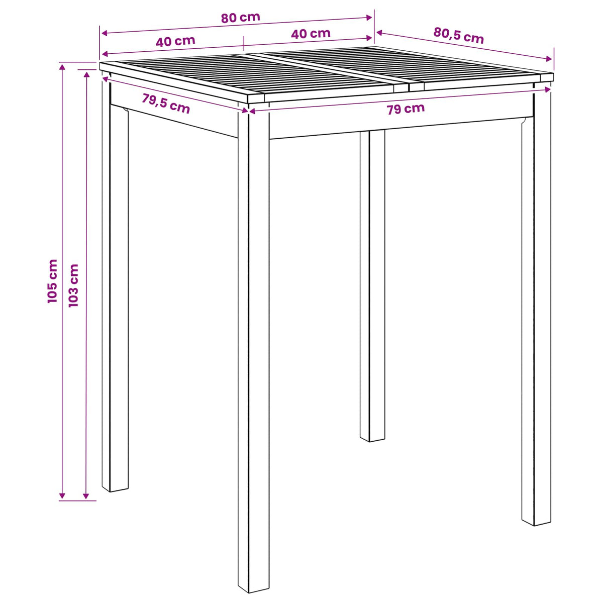 vidaXL Garden Bar Table White 80 x 80.5 x 105 cm Solid Acacia Wood