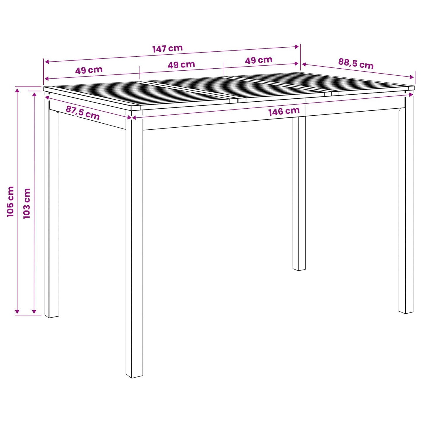vidaXL Garden Bar Table White 147 x 88.5 x 105 cm Solid Acacia Wood