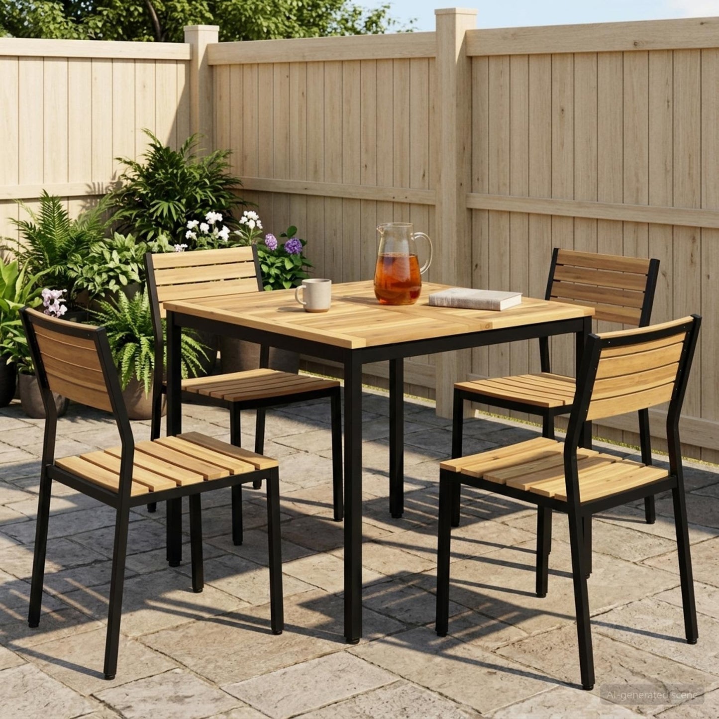 vidaXL Garden Dinner Table White and Black 80 x 80.5 x 75 cm