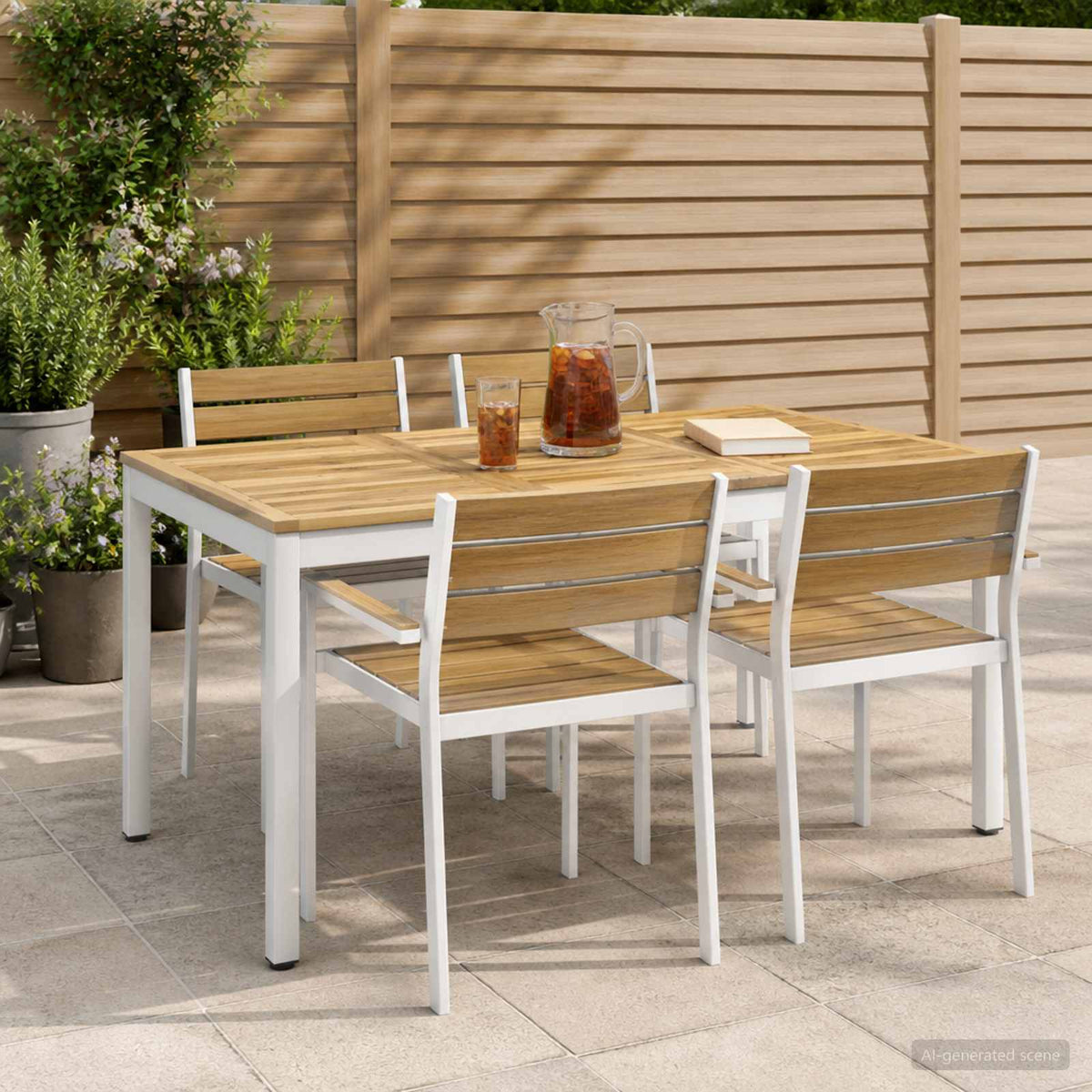 vidaXL Garden Dinner Table White 141 x 80.5 x 75 cm Solid Acacia Wood