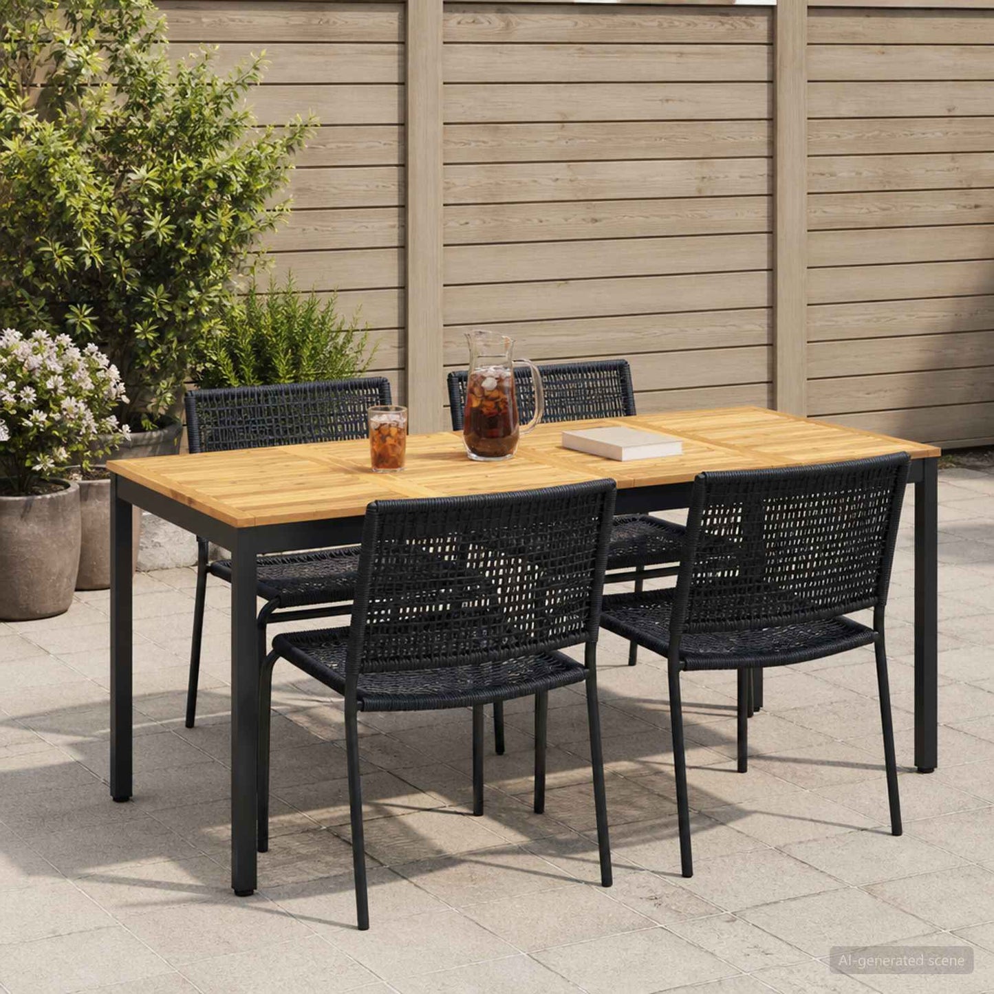 vidaXL Garden Dinner Table White and Black 147 x 88.5 x 75 cm