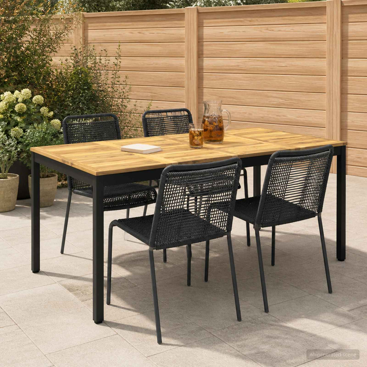 vidaXL Garden Dinner Table White and Black 180 x 88.5 x 75 cm