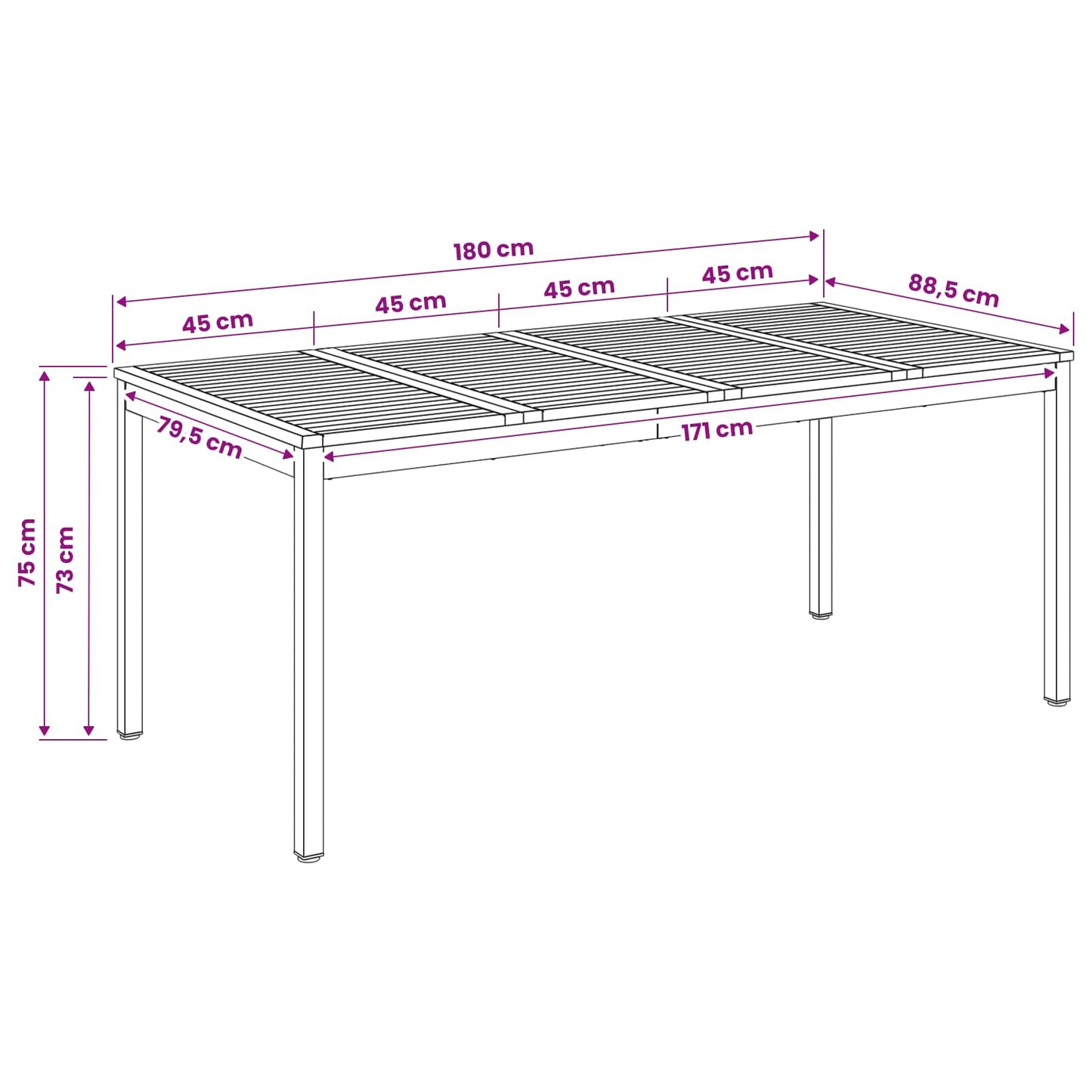 vidaXL Garden Dinner Table White 180 x 88.5 x 75 cm Solid Acacia Wood
