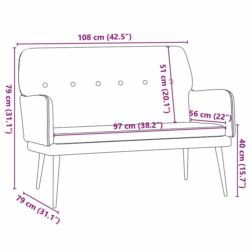 vidaXL Bench Black 108 x 79 x 79 cm Velvet
