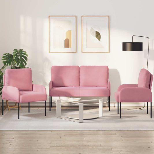 vidaXL Sofa Sets with Cushion 3 pcs Pink 115 x 56 x 80 cm Plywood