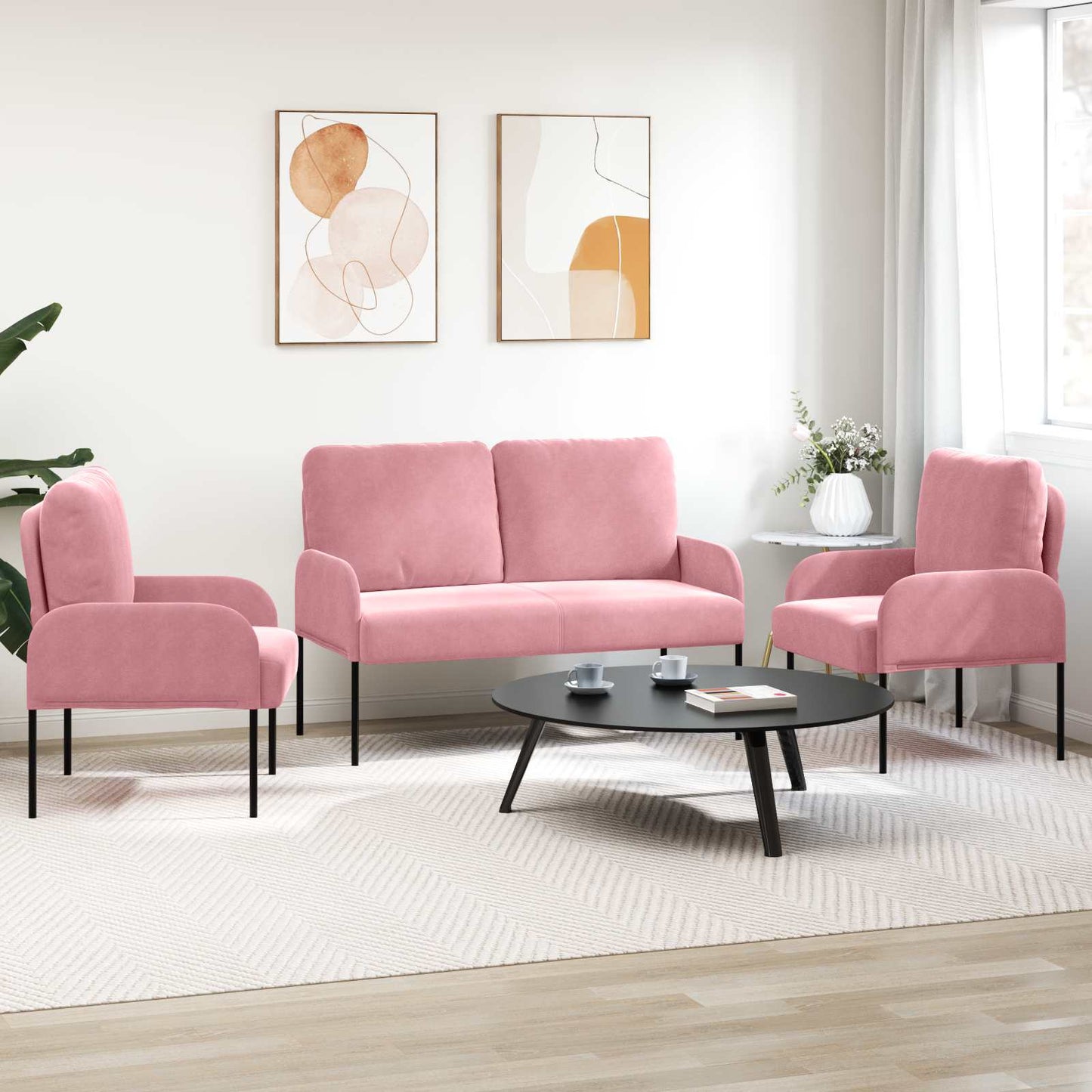 vidaXL Sofa Sets with Cushion 3 pcs Pink 115 x 56 x 80 cm Plywood