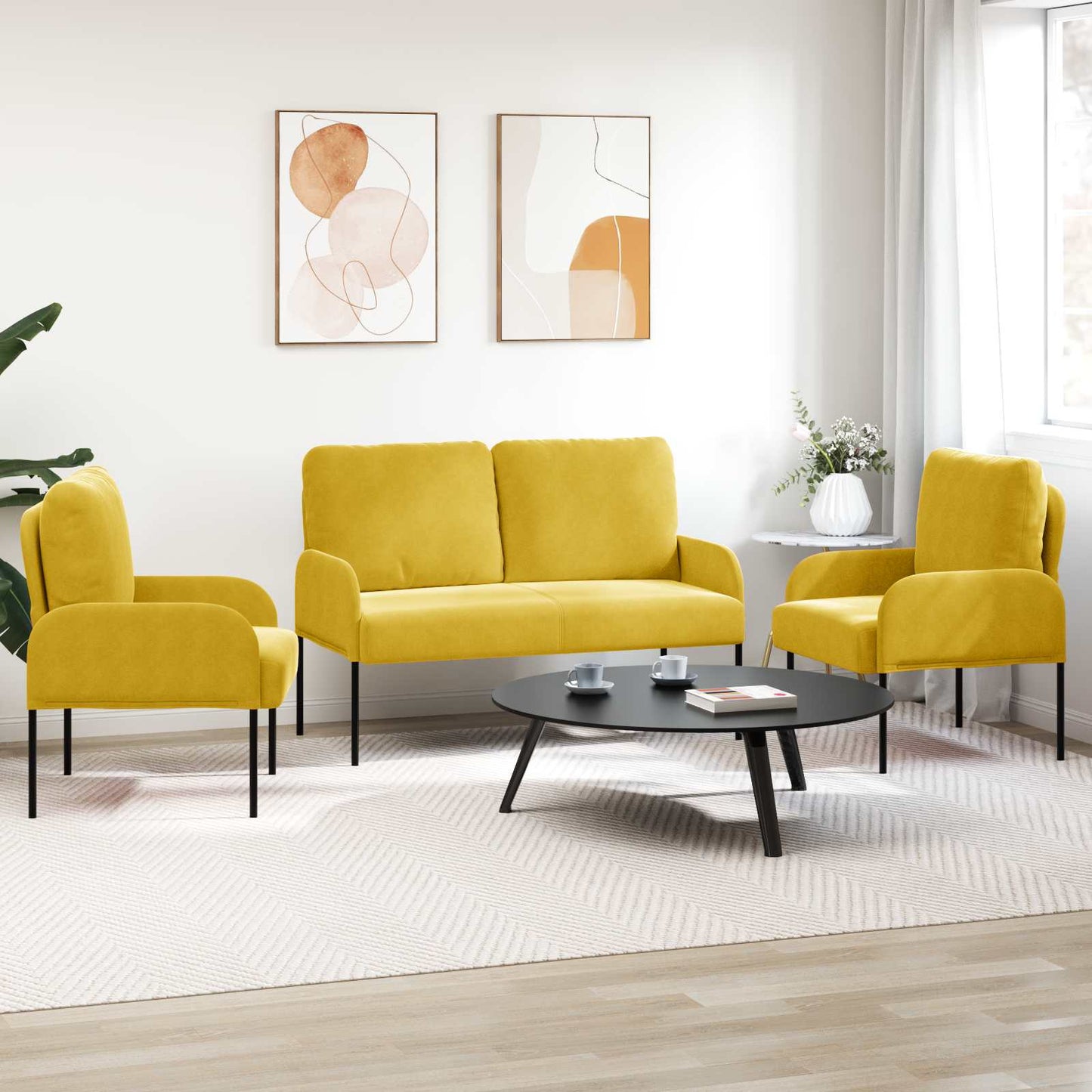 vidaXL Sofa Sets with Cushion 3 pcs Yellow 115 x 56 x 80 cm Plywood