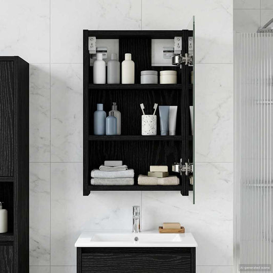 vidaXL Bathroom Mirror Cabinet with Shelf Black Oak 30 x 10.5 x 50 cm