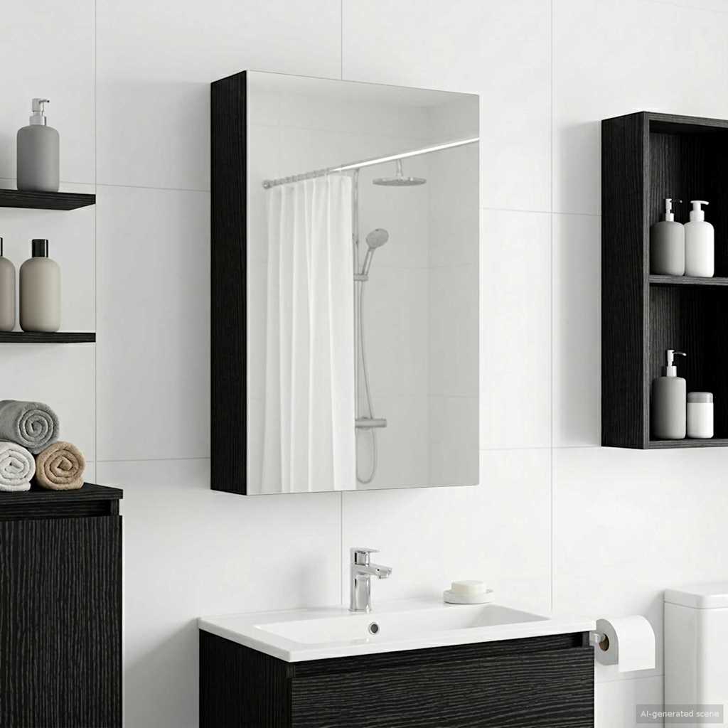 vidaXL Bathroom Mirror Cabinet with Shelf Black Oak 30 x 10.5 x 50 cm