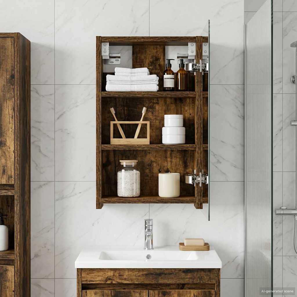 vidaXL Bathroom Mirror Cabinet with Shelf Smoked Oak 30 x 10.5 x 50 cm