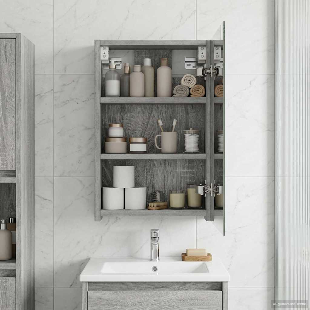 vidaXL Bathroom Mirror Cabinet Grey Sonoma 30 x 10.5 x 50 cm