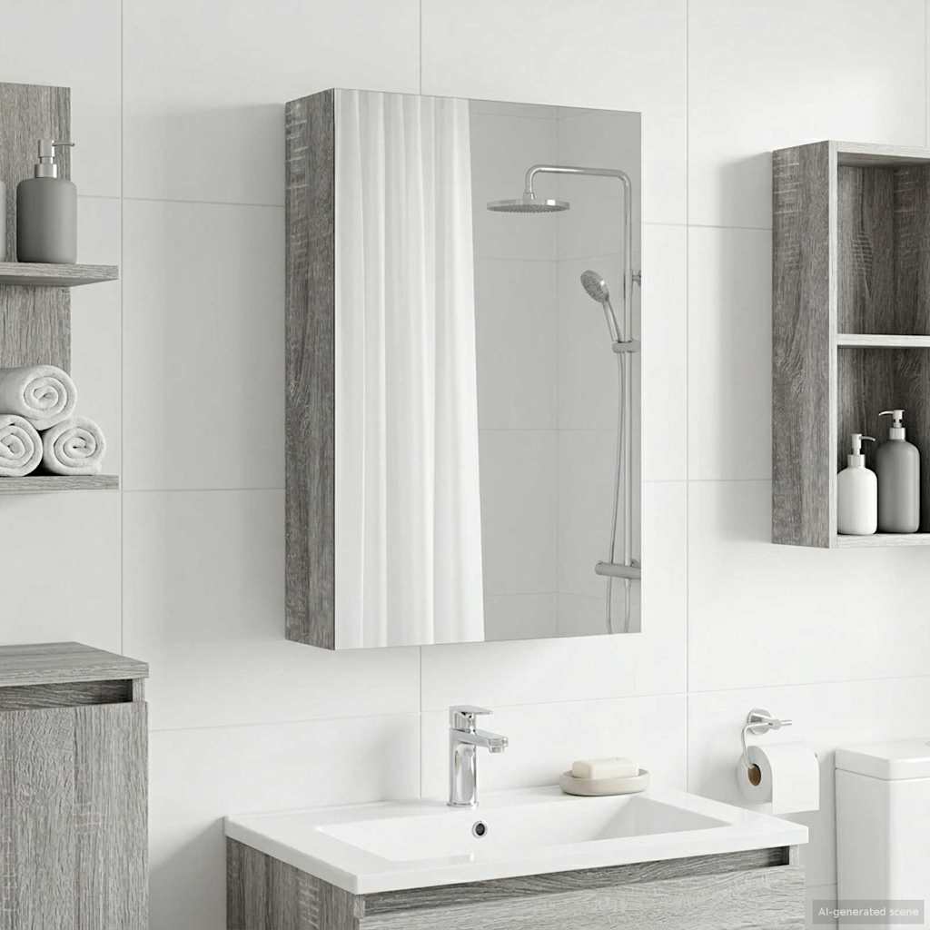 vidaXL Bathroom Mirror Cabinet Grey Sonoma 30 x 10.5 x 50 cm