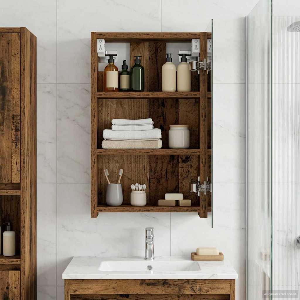 vidaXL Bathroom Mirror Cabinet with Shelf Old Wood 30 x 10.5 x 50 cm