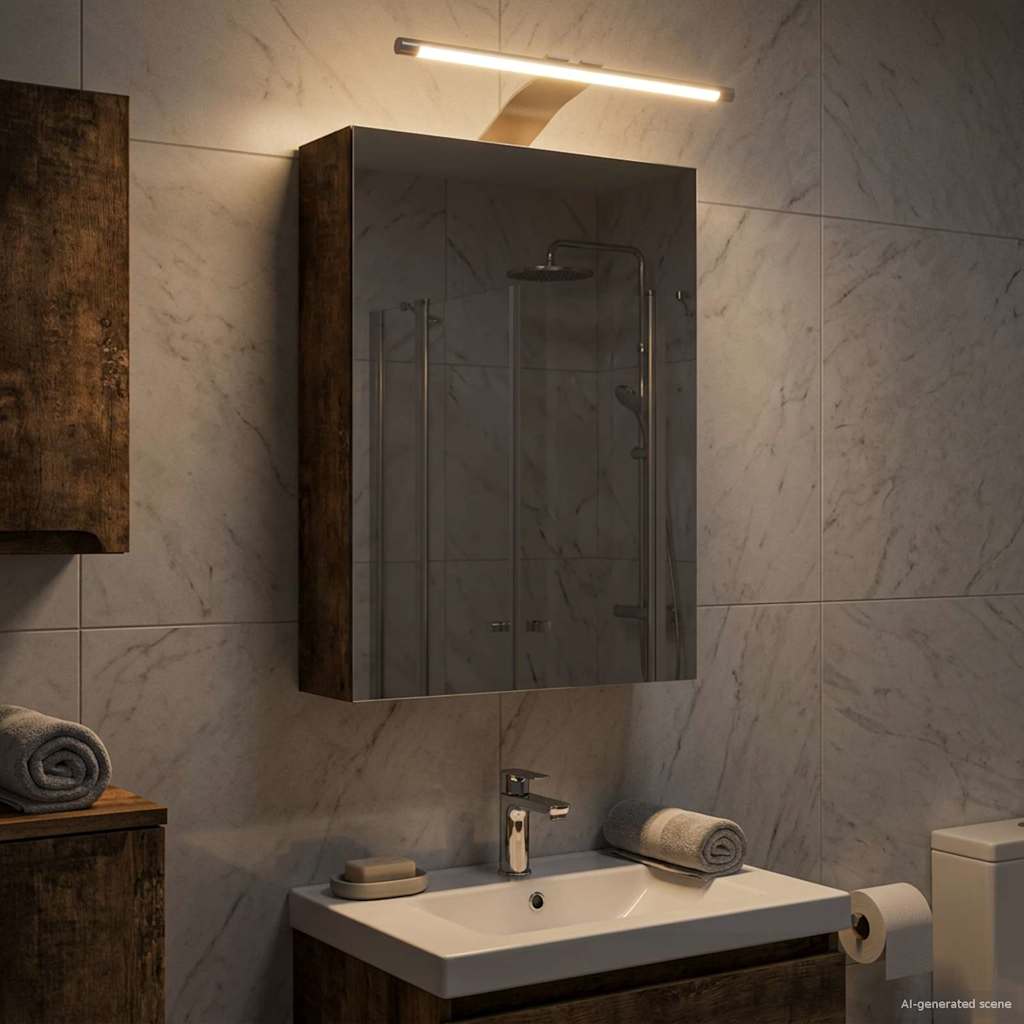 vidaXL Bathroom Mirror Cabinet with Shelf Smoked Oak 30 x 10.5 x 50 cm