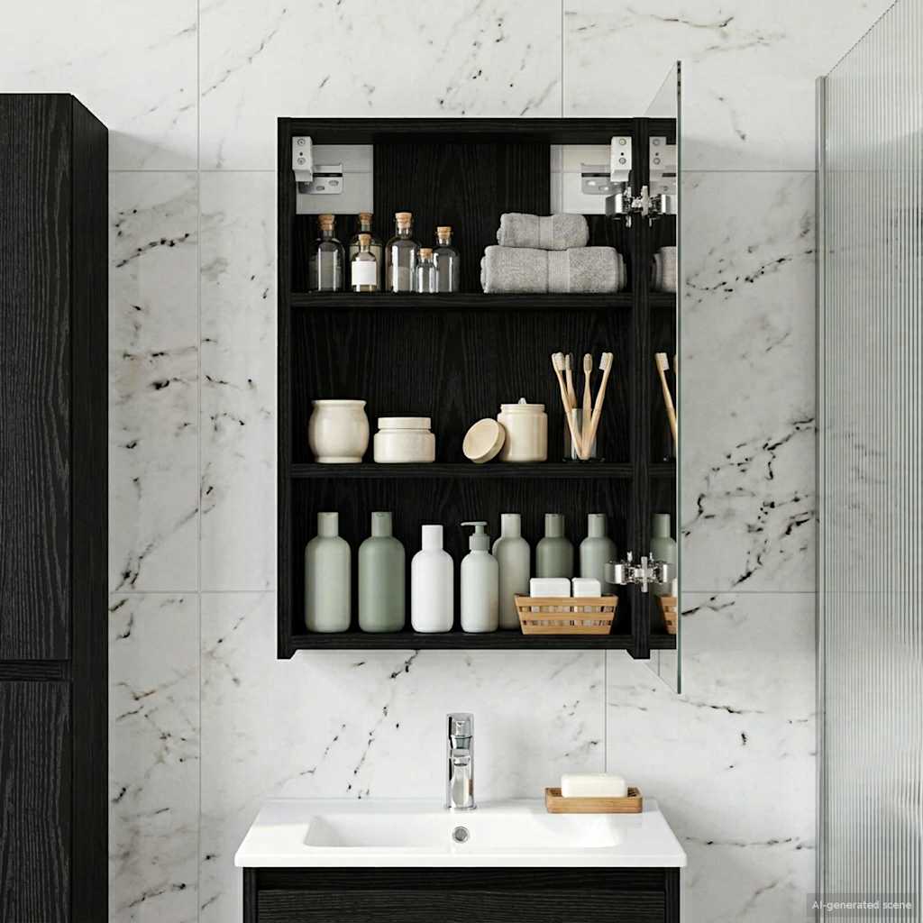 vidaXL Bathroom Mirror Cabinet with Door Black Oak 40 x 10.5 x 60.5 cm