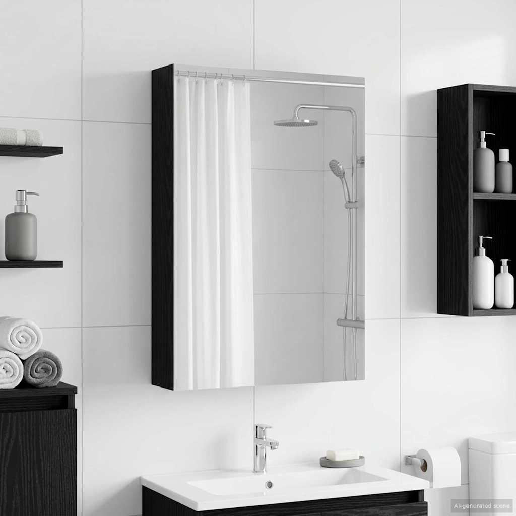 vidaXL Bathroom Mirror Cabinet with Door Black Oak 40 x 10.5 x 60.5 cm