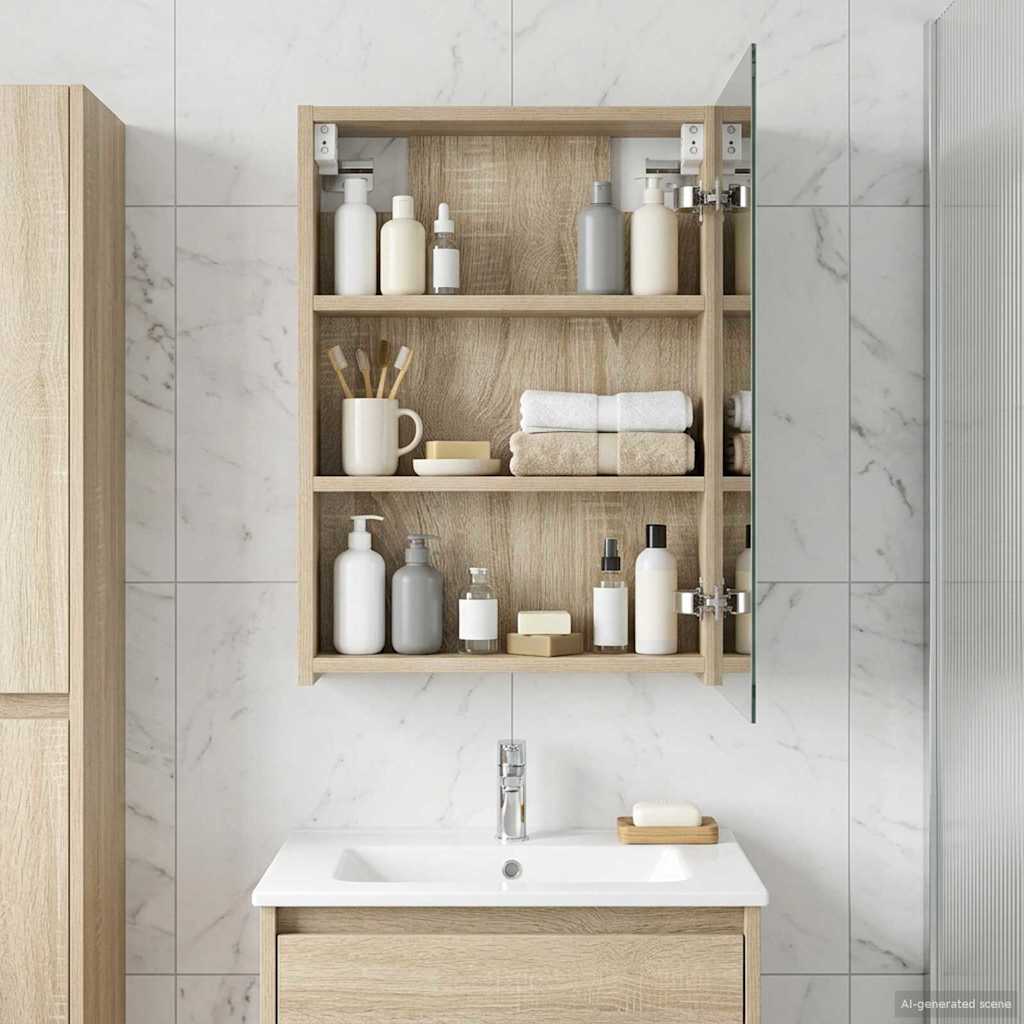 vidaXL Bathroom Mirror Cabinet Sonoma Oak 40 x 10.5 x 60.5 cm