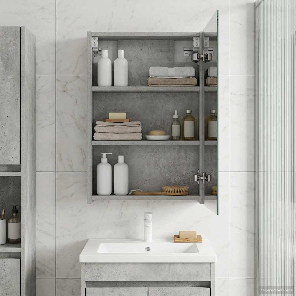 vidaXL Bathroom Mirror Cabinet Concrete Grey 40 x 10.5 x 60.5 cm