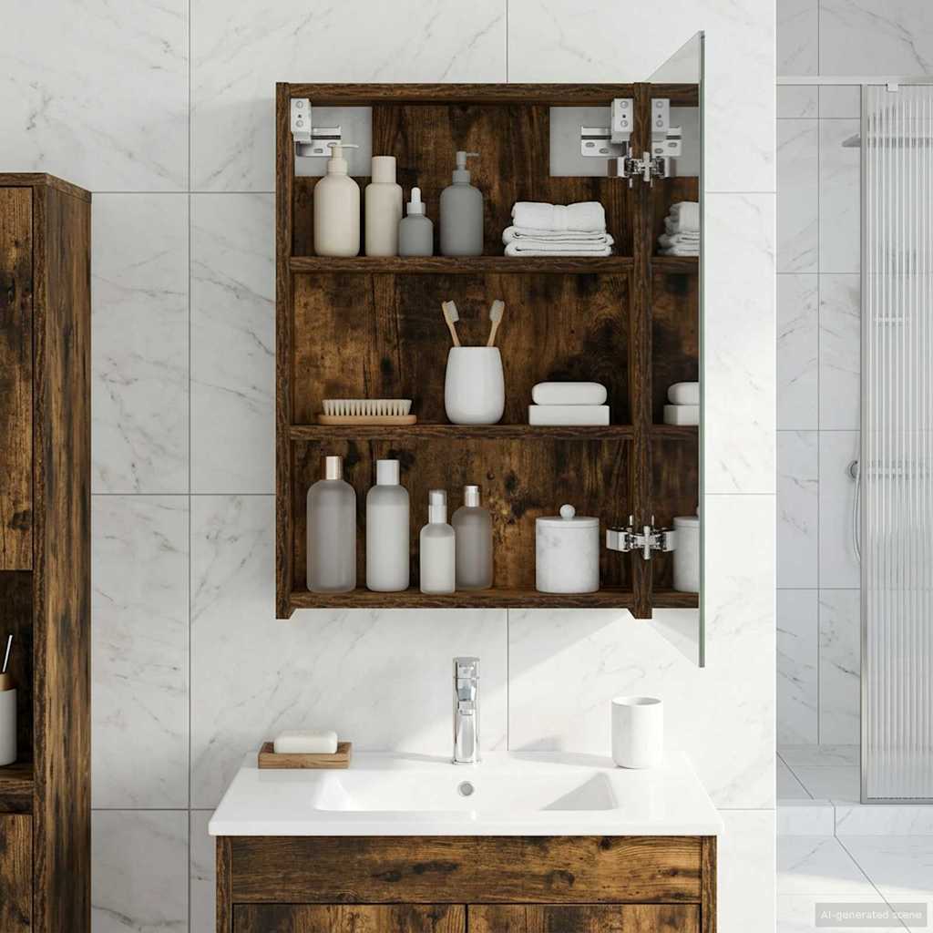 vidaXL Bathroom Mirror Cabinet Smoked Oak 40 x 10.5 x 60.5 cm