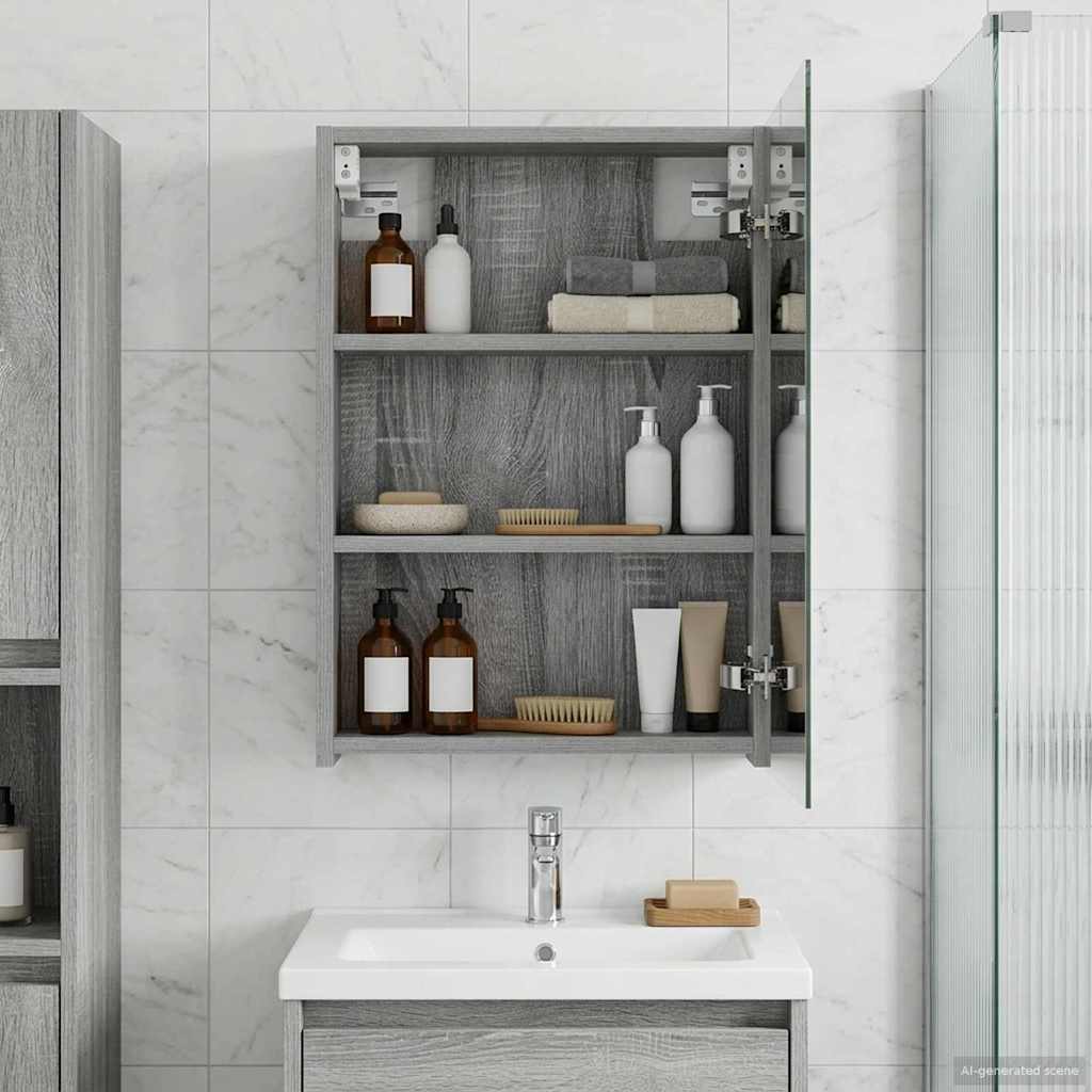 vidaXL Bathroom Mirror Cabinet Grey Sonoma 40 x 10.5 x 60.5 cm