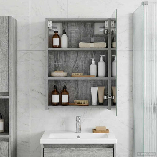 vidaXL Bathroom Mirror Cabinet Grey Sonoma 40 x 10.5 x 60.5 cm