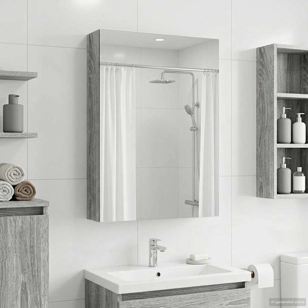 vidaXL Bathroom Mirror Cabinet Grey Sonoma 40 x 10.5 x 60.5 cm