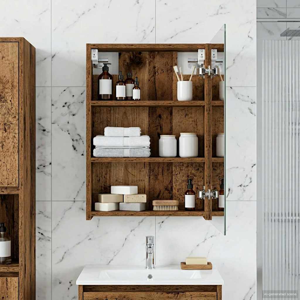 vidaXL Bathroom Mirror Cabinet with Shelf Old Wood 40 x 10.5 x 60.5 cm