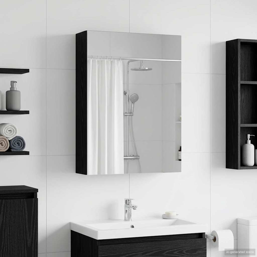 vidaXL Bathroom Mirror Cabinet with Shelf Black Oak 50 x 14.5 x 70 cm