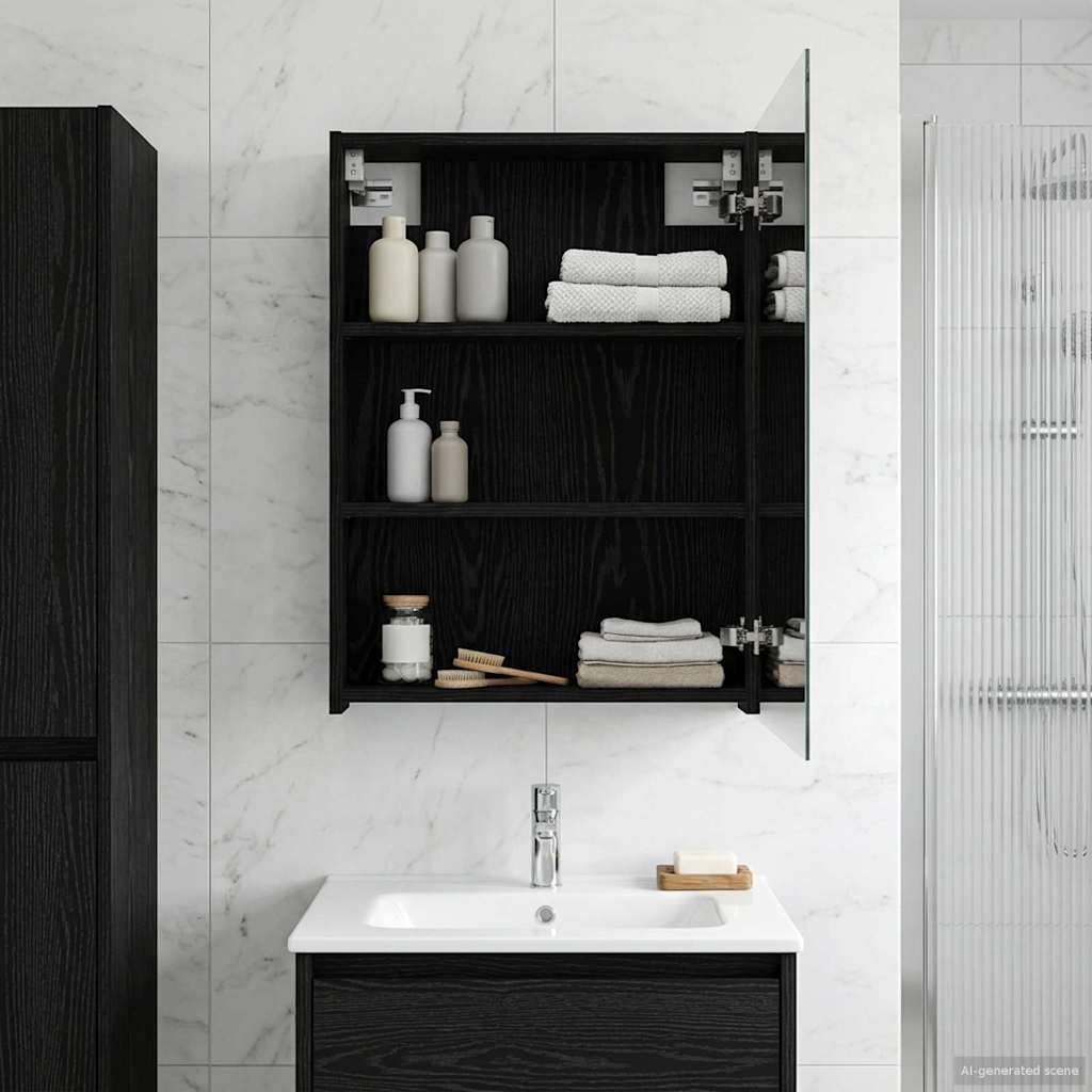 vidaXL Bathroom Mirror Cabinet with Shelf Black Oak 50 x 14.5 x 70 cm