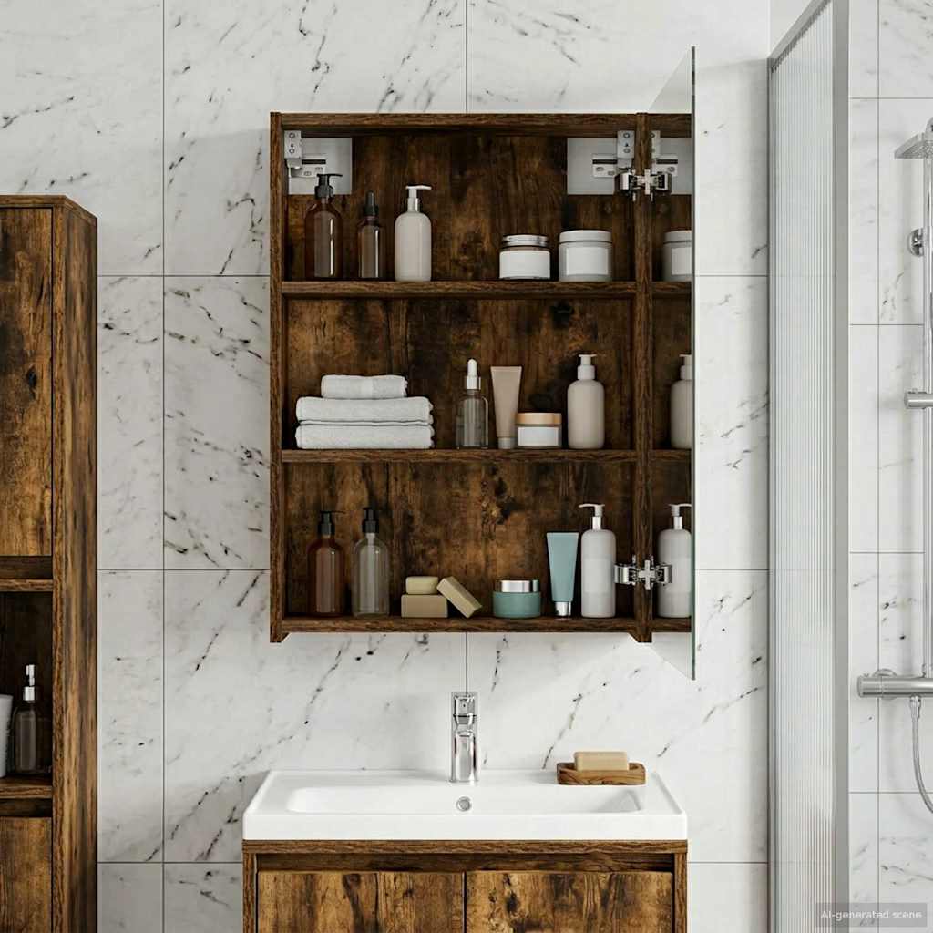 vidaXL Bathroom Mirror Cabinet Smoked Oak 50 x 14.5 x 70 cm