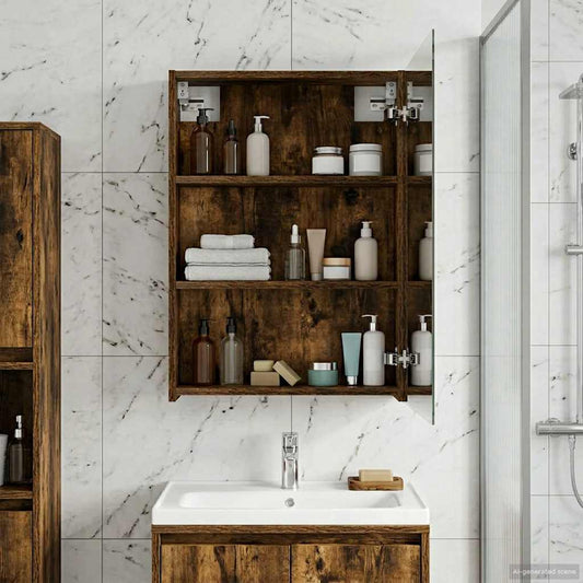 vidaXL Bathroom Mirror Cabinet with Shelf Smoked Oak 50 x 14.5 x 70 cm