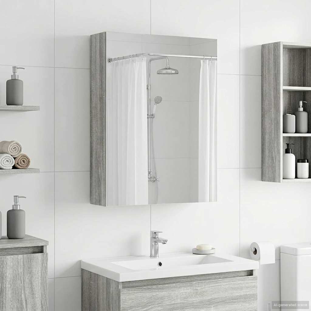 vidaXL Bathroom Mirror Cabinet with Door Grey Sonoma 50 x 14.5 x 70 cm