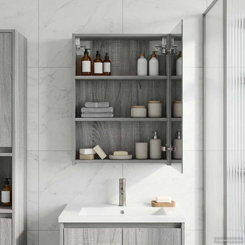 vidaXL Bathroom Mirror Cabinet with Door Grey Sonoma 50 x 14.5 x 70 cm