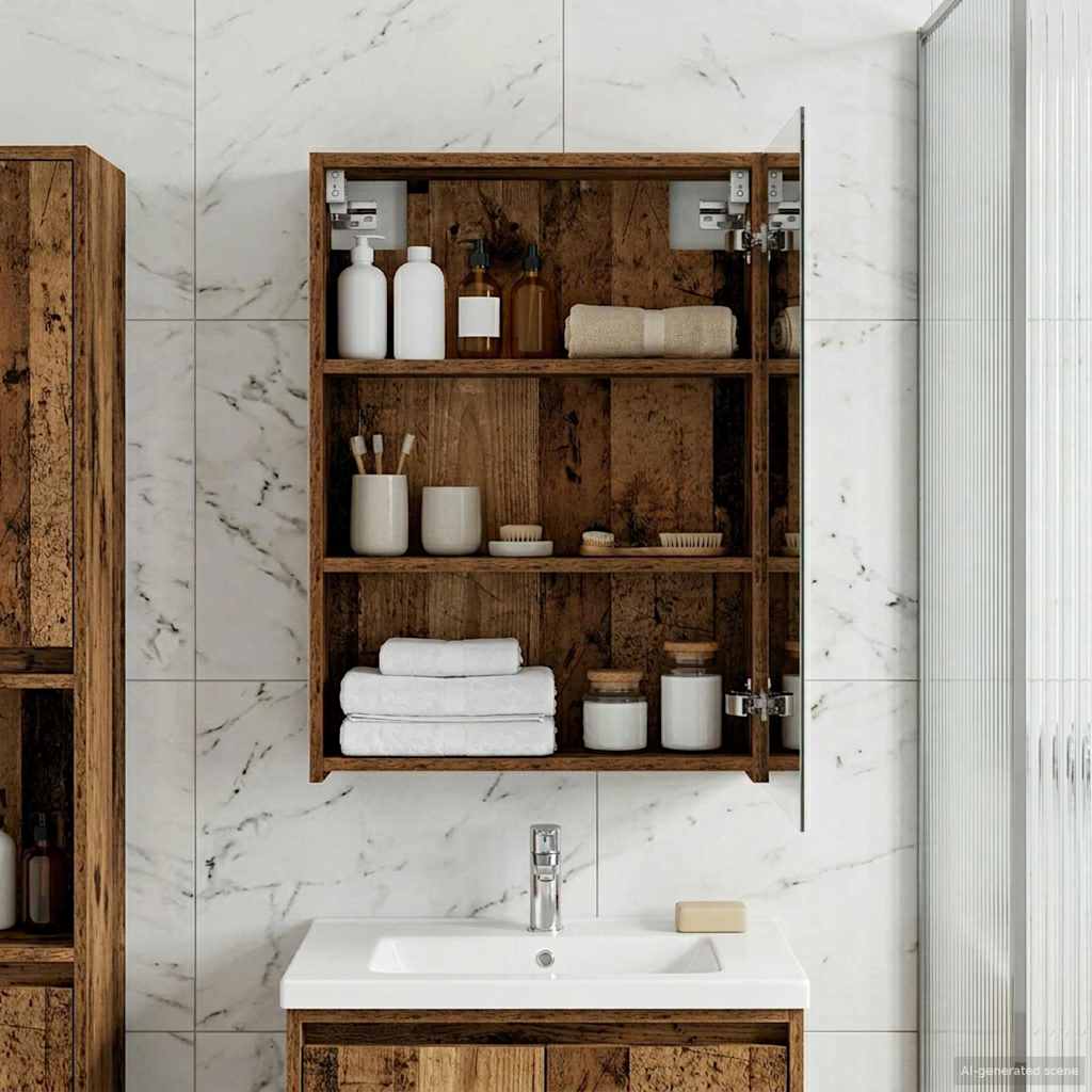 vidaXL Bathroom Mirror Cabinet with Shelf Old Wood 50 x 14.5 x 70 cm