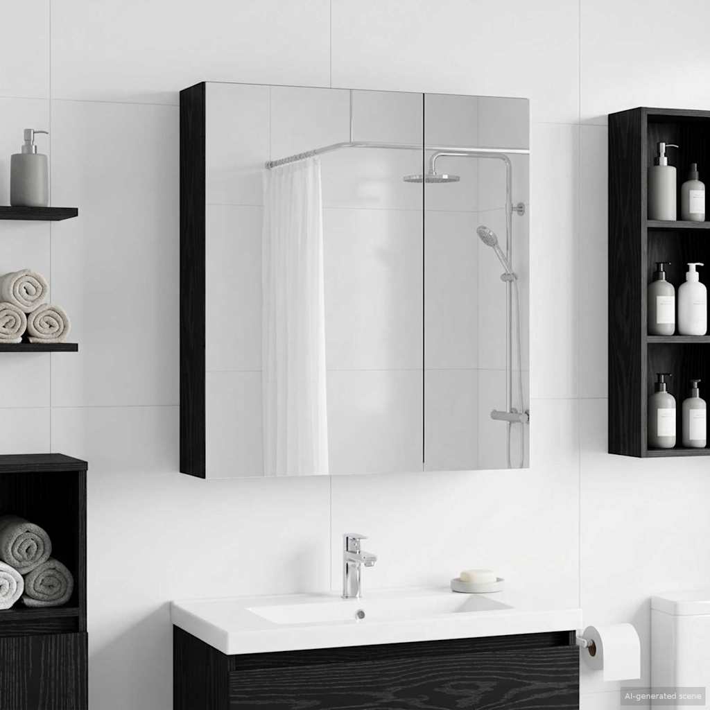 vidaXL Bathroom Mirror Cabinet with Shelf Black Oak 60 x 14.5 x 70 cm