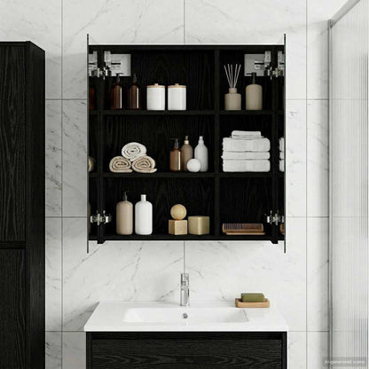 vidaXL Bathroom Mirror Cabinet with Shelf Black Oak 60 x 14.5 x 70 cm