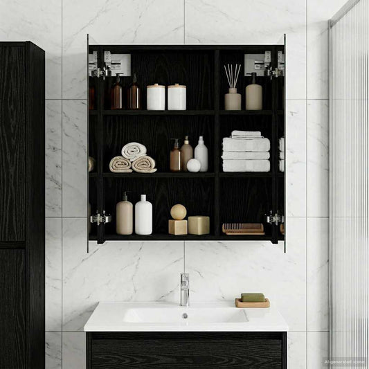 vidaXL Bathroom Mirror Cabinet with Shelf Black Oak 60 x 14.5 x 70 cm