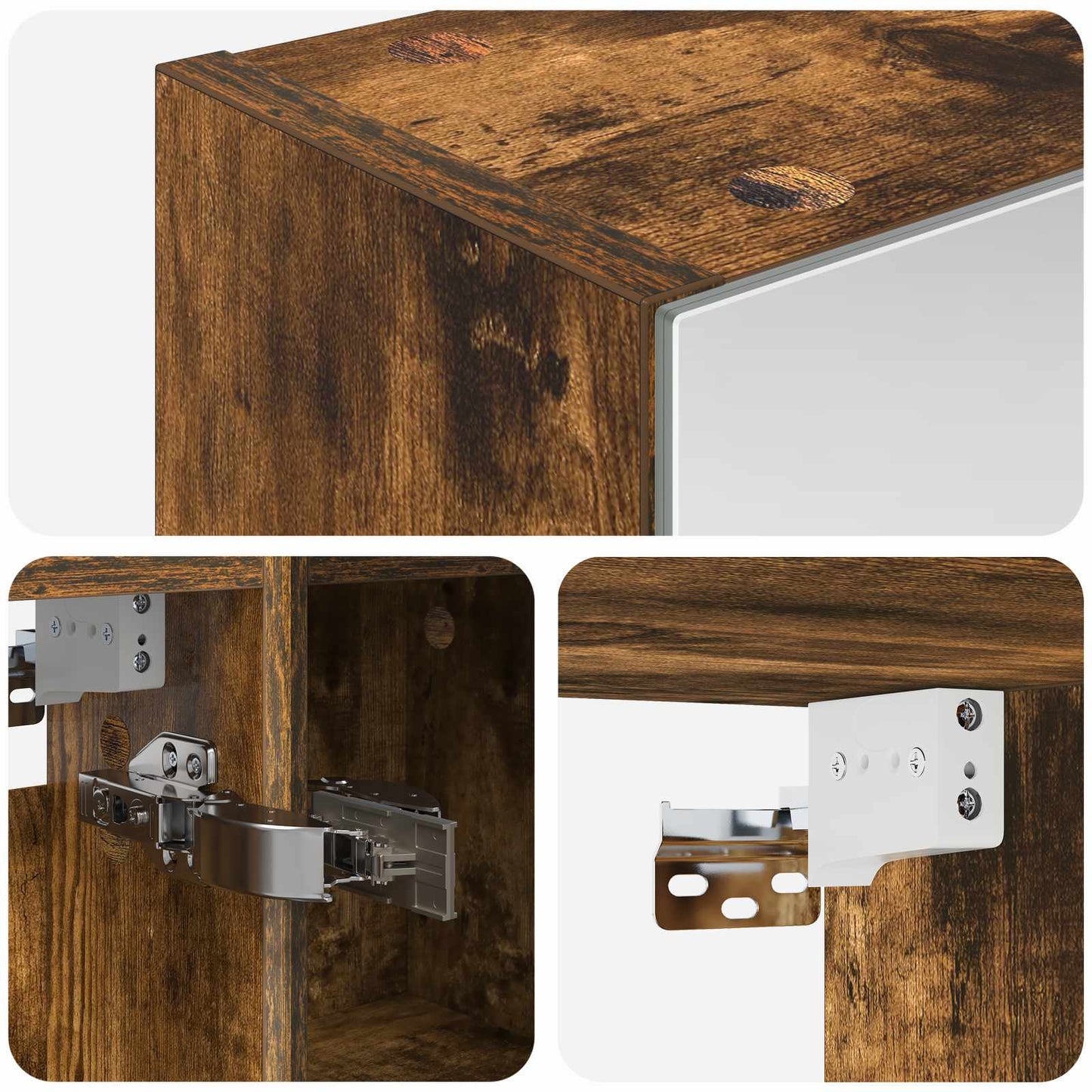 vidaXL Bathroom Mirror Cabinet with Shelf Smoked Oak 60 x 14.5 x 70 cm