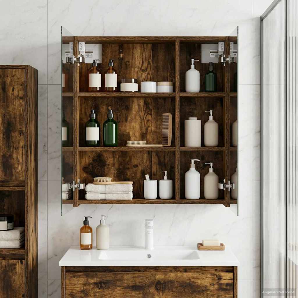 vidaXL Bathroom Mirror Cabinet with Shelf Smoked Oak 60 x 14.5 x 70 cm