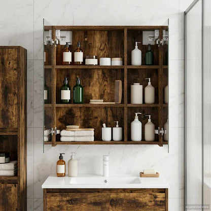 vidaXL Bathroom Mirror Cabinet with Shelf Smoked Oak 60 x 14.5 x 70 cm