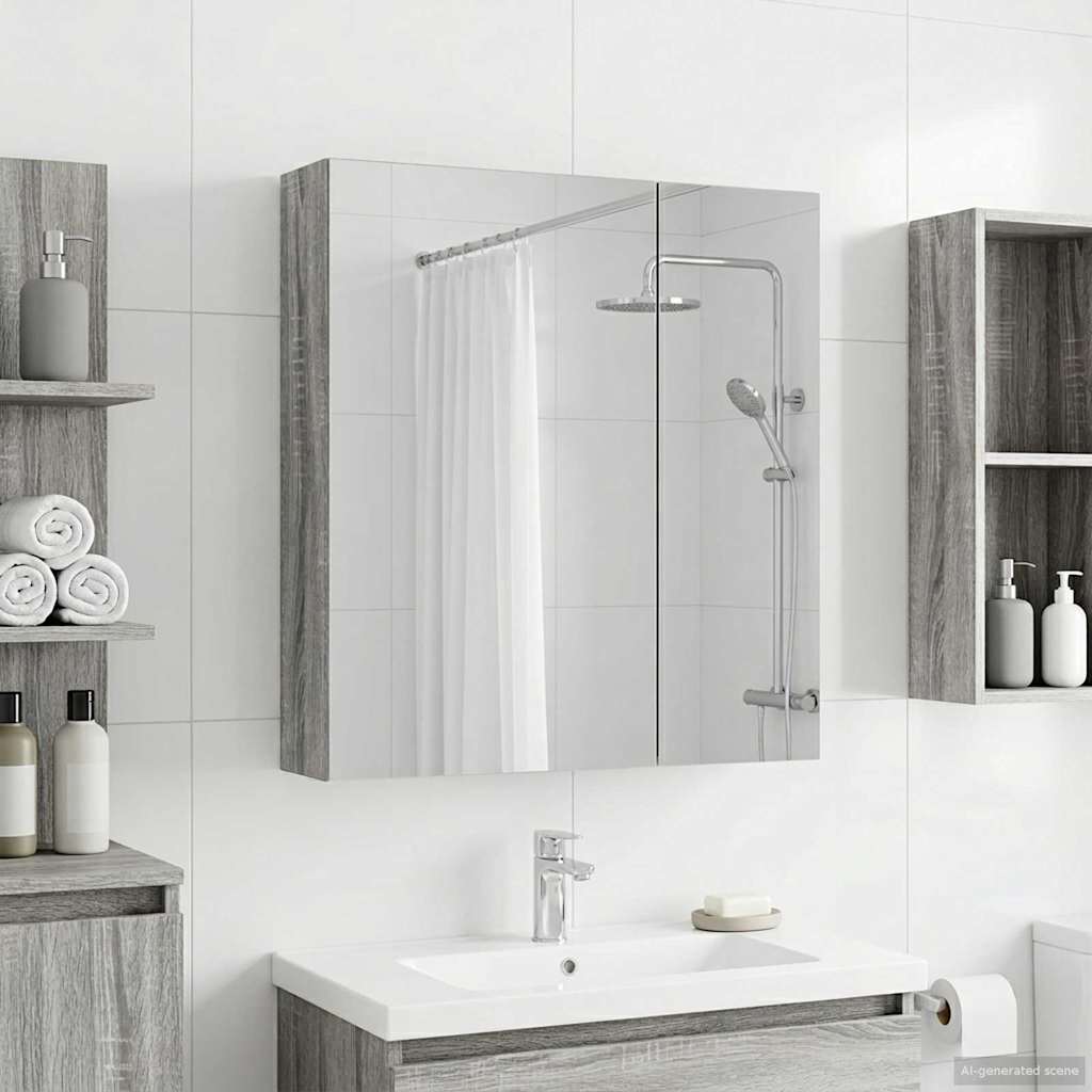 vidaXL Bathroom Mirror Cabinet with Door Grey Sonoma 60 x 14.5 x 70 cm
