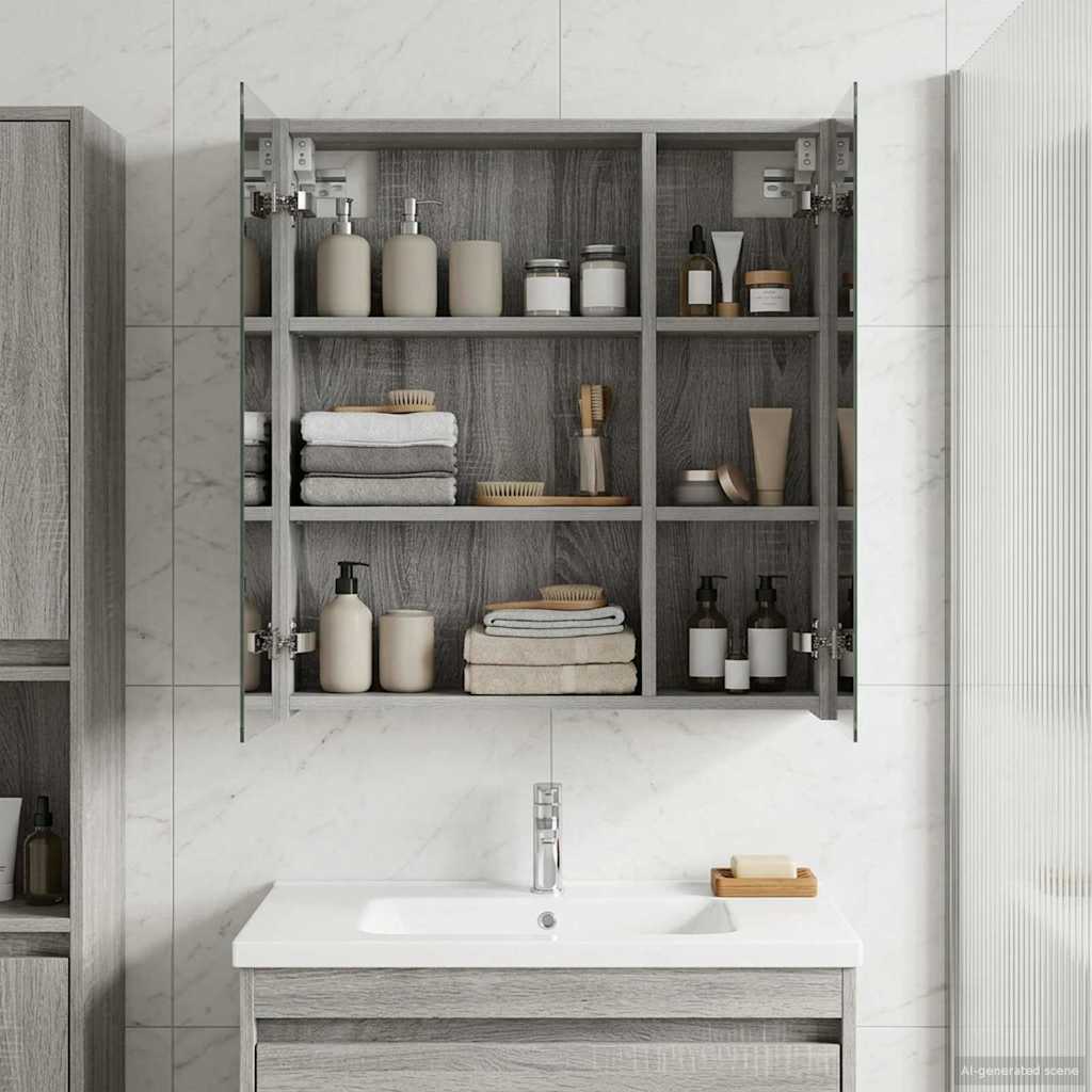 vidaXL Bathroom Mirror Cabinet with Door Grey Sonoma 60 x 14.5 x 70 cm