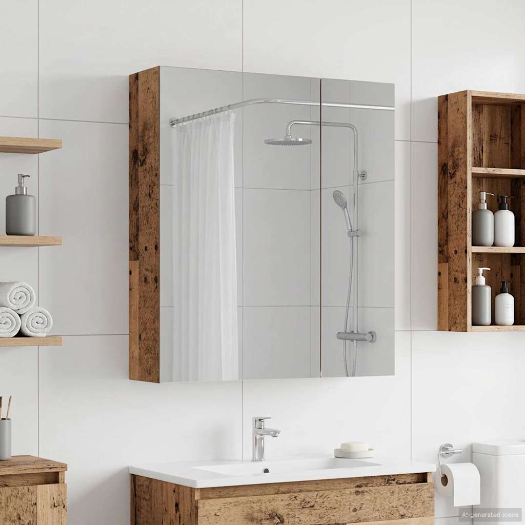 vidaXL Bathroom Mirror Cabinet with Shelf Old Wood 60 x 14.5 x 70 cm