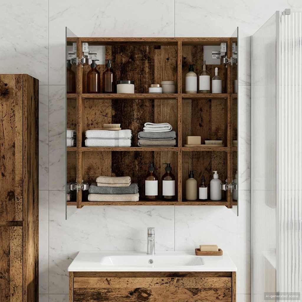 vidaXL Bathroom Mirror Cabinet with Shelf Old Wood 60 x 14.5 x 70 cm