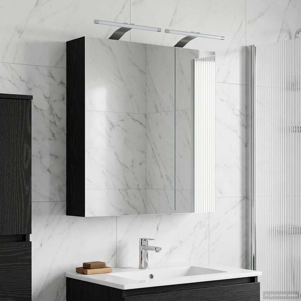 vidaXL Bathroom Mirror Cabinet with Shelf Black Oak 60 x 14.5 x 70 cm