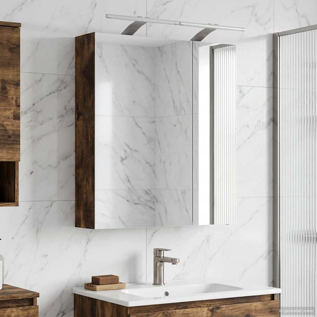 vidaXL Bathroom Mirror Cabinet with Shelf Smoked Oak 60 x 14.5 x 70 cm